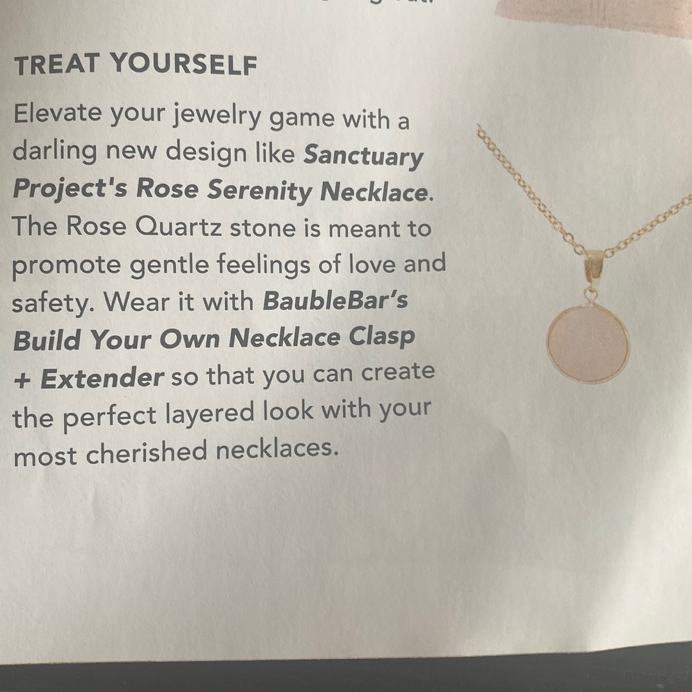 Rose quartz stone rose serenity necklace w/neck clasp & extender